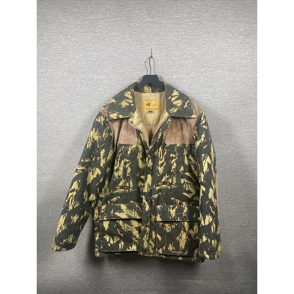 Vintage Camel Goose Down Hunting Outdoor Coat Jacket Mens Size Medium W. Hat